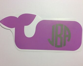 Monogram Whale / car decal / notebook decal / monogrammed / laptop monogram / circle monogram