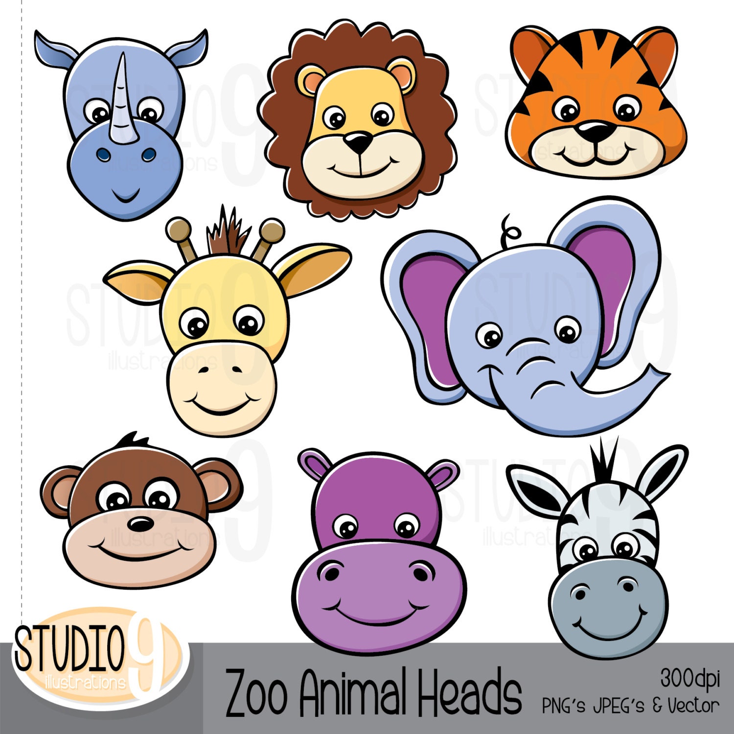 Animal Clipart: ZOO ANIMAL HEADS Clip Art Zoo Animal