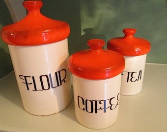 Vintage Ceramic Kitchen Jars - Flour, Coffee, Tea