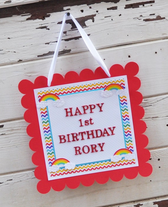 Rainbow Happy Birthday Door Sign- Welcome Sign- Girl 1st Birthday by ...