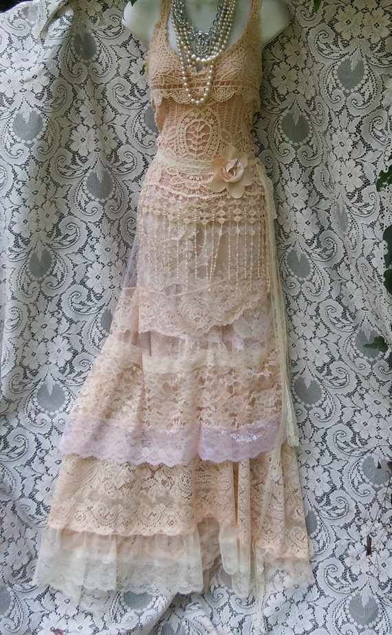 ON SALE Cream wedding dress boho mermaid crochet lace vintage