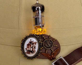 Neverwas Haul jewelry - electronic fire steampunk vacuum tube pin - glow in the dark jewelry - Neverwas Haul jewelry