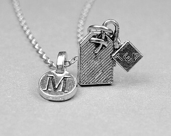 Tea Bag Necklace, tea charm, 3D silver plated pewter, initial necklace, initial hand stamped, personalized, monogram