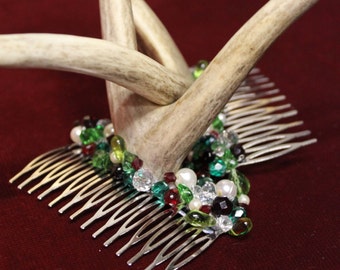 Yule Antlers - Antler combs with festive beading. - To Order