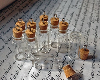 DIY, glass bottle, Medium message bottle pendant or necklace vial, eye loop cork top