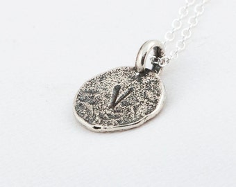 Initial V Handstamped Sterling Silver Pendant and Necklace - with Gift Box