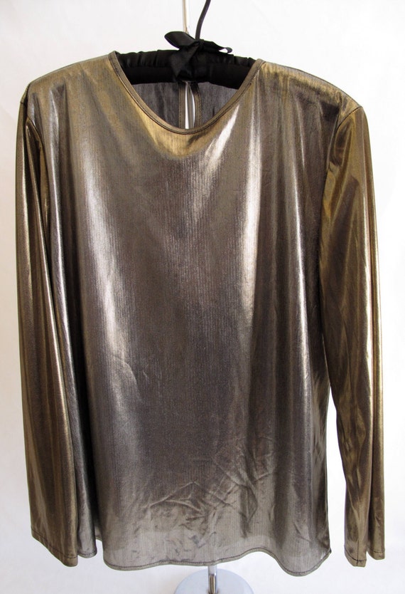 Vintage Ladies Gold Lame Long Sleeve Top Blouse Size 12 Willow