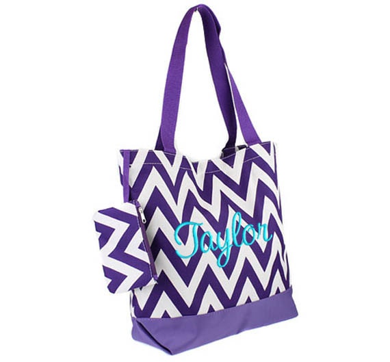 Personalized Tote Bag Purple Chevron Monogrammed Dance Cheer