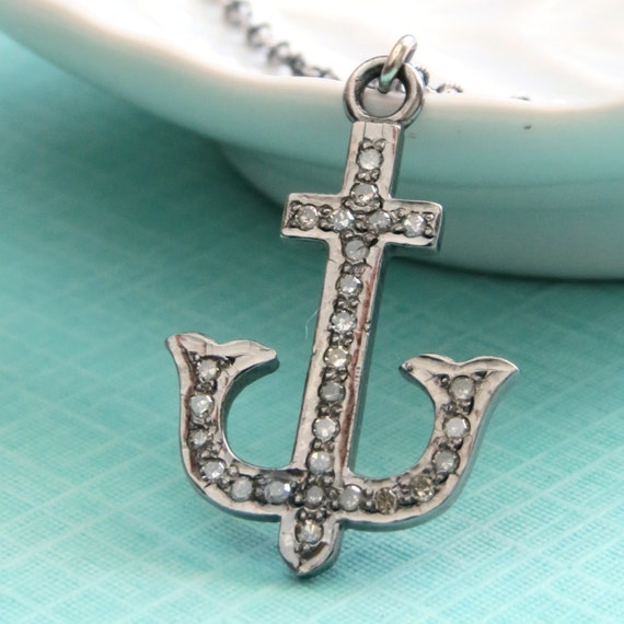 Diamond Anchor Necklace in Sterling Silver by ShopSomethingBlue