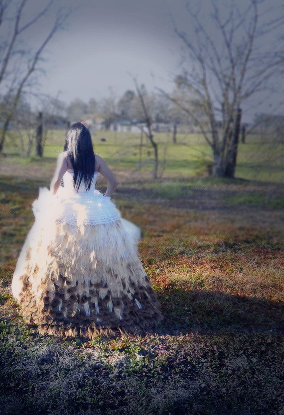 Items similar to Ivory Peacock feather wedding gown skirt ...