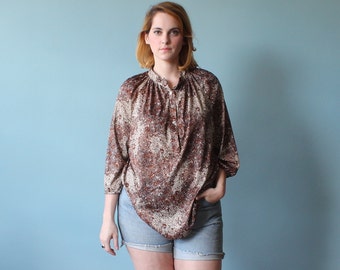 SALE 50% OFF plus size shirt / bubble print blouse / 1980s / xl - xxl
