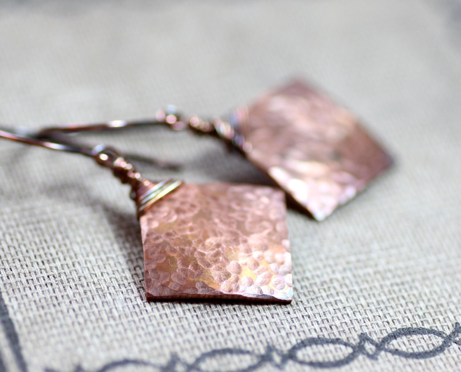 Textured Copper Earrings Hammered Copper Wire by TheTwistedPretzel
