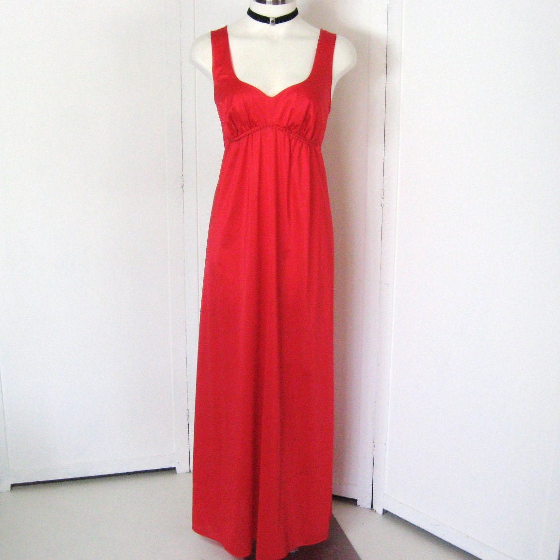 Vintage 70s Vanity Fair Nightgown Red Nylon Full Length