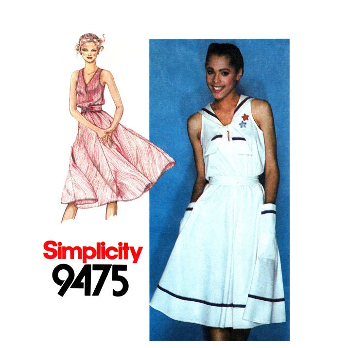 1980s Vintage Dress Pattern Simplicity 9475 Sailor Dress Full