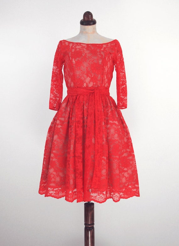 Items Similar To Red Lace Cocktail Dress - Vintage 1950s Style Party ...