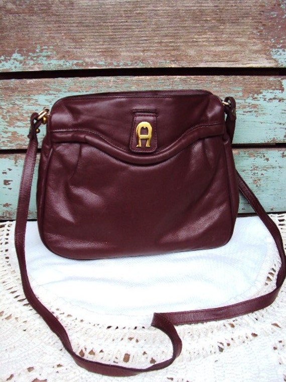 Vintage Aigner Leather Purse Handbag Oxblood Red Burgundy