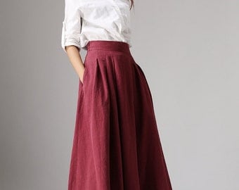 Plus size skirt, linen skirt, long skirt, maxi skirt, ladies skirt, swing skirt, high waisted skirt, fall skirt, handmade skirt 1048
