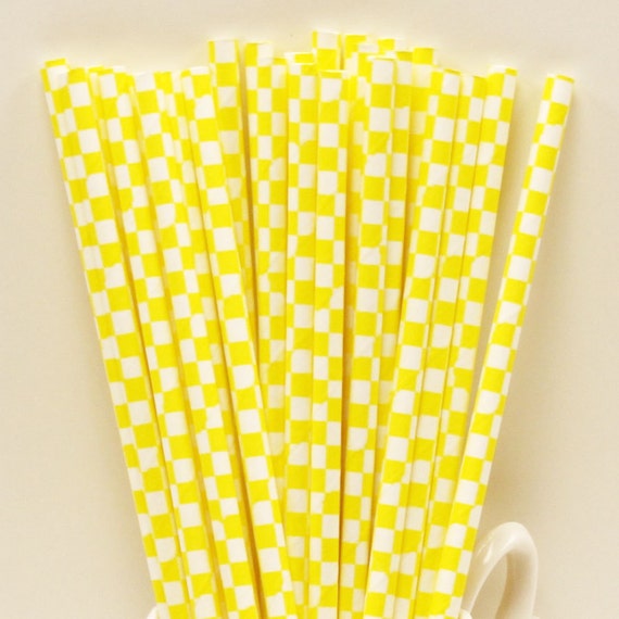 Paper Straws, YELLOW CHECK Paper Straws, Wedding, Bridal, Graduation Party, Birthday, Baby Shower, Catering, Mason Jar Sippers, Brunch, Su Il_570xn