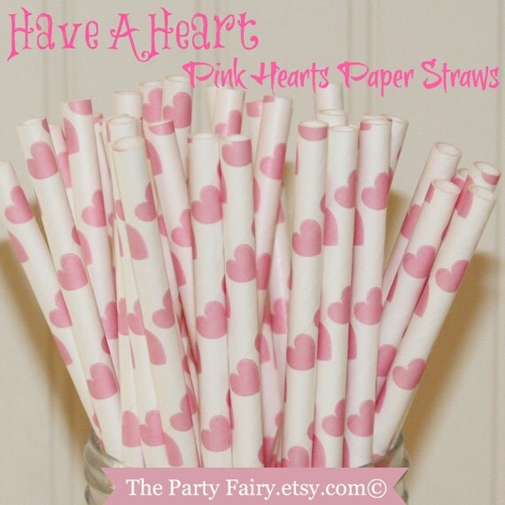 Paper Straws, 25 PINK HEARTS Paper Straws, Drinking Straws, Wedding, Baby Shower, Party, Drinks, Mason Jar Straw, Valentines Party, Pink Il_570xn