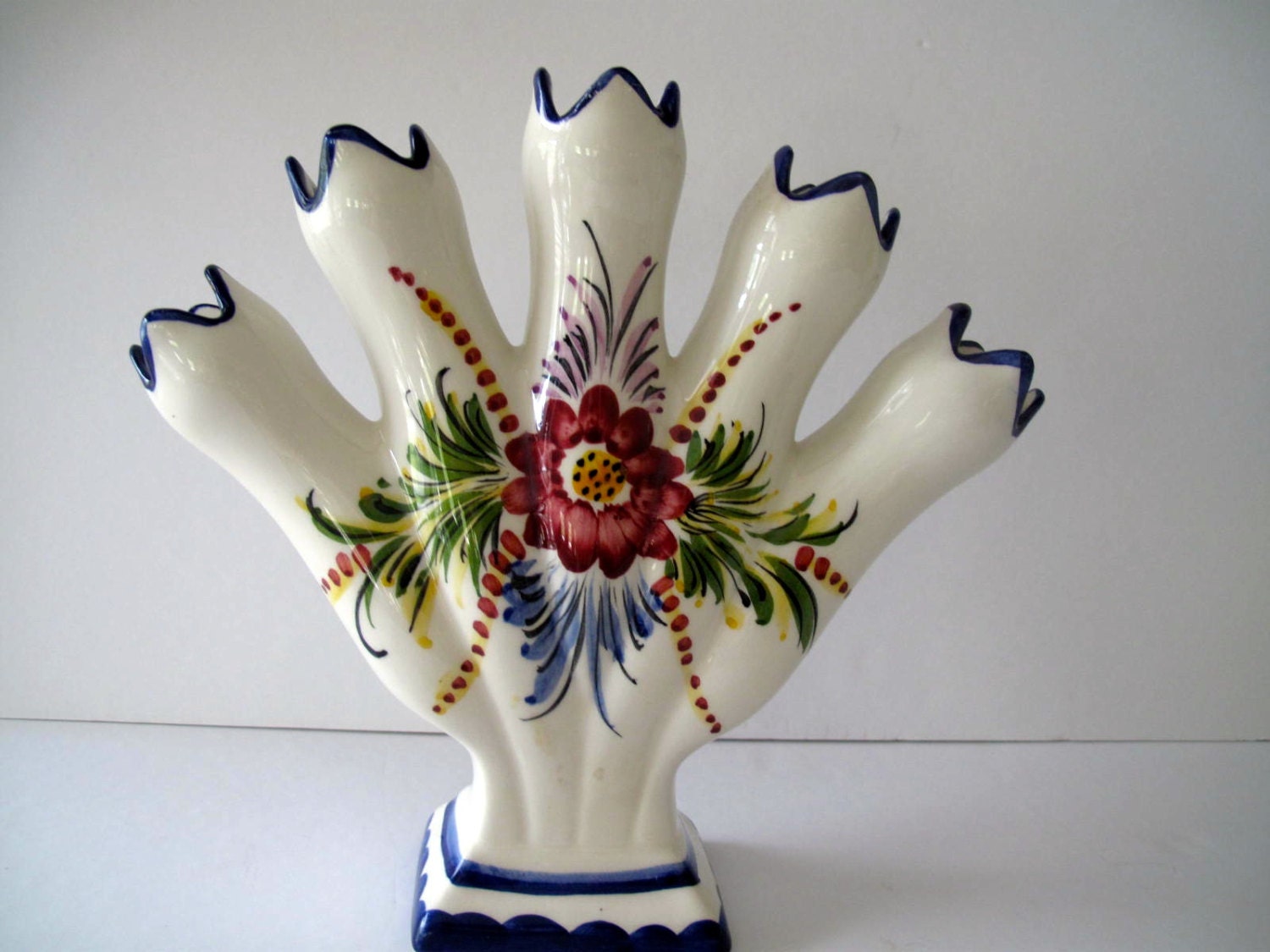 Hand Painted Five Finger Vase from Portugal