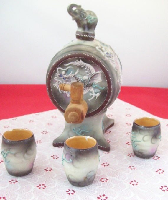 VIintage Japanese Moriage Dragonware Keg Sake by SecondHandGrace