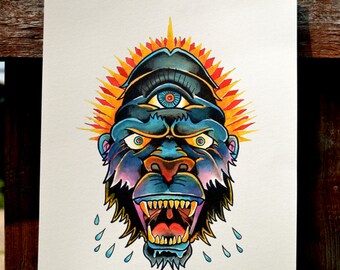 Gorilla Traditional tattoo print
