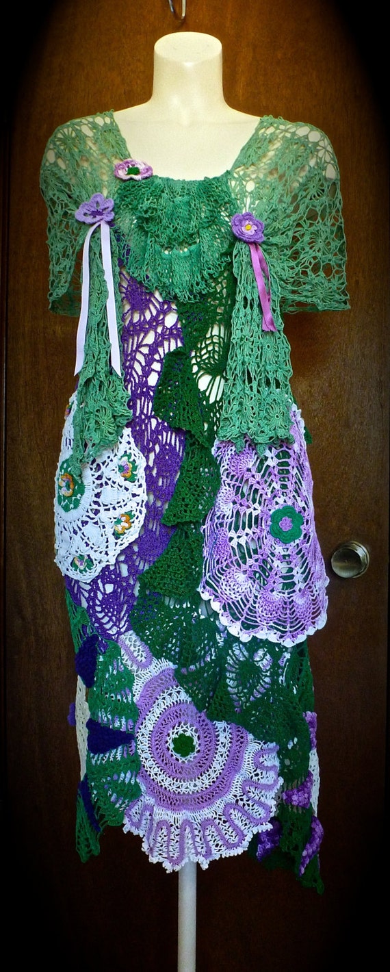 Crochet Dress Repurposed Vintage Doilies in Purple by ByKatDesigns