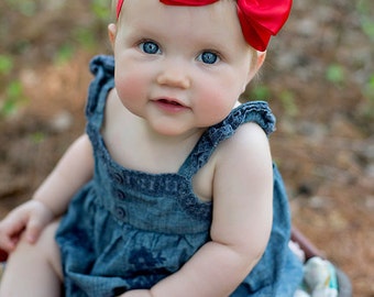 Red Bow Headband/ Red Satin Bow Headband/ Red Baby Headband/ Baby Hair Accessories/ Baby Girls Hair Accessories/ Fourth of July Headband