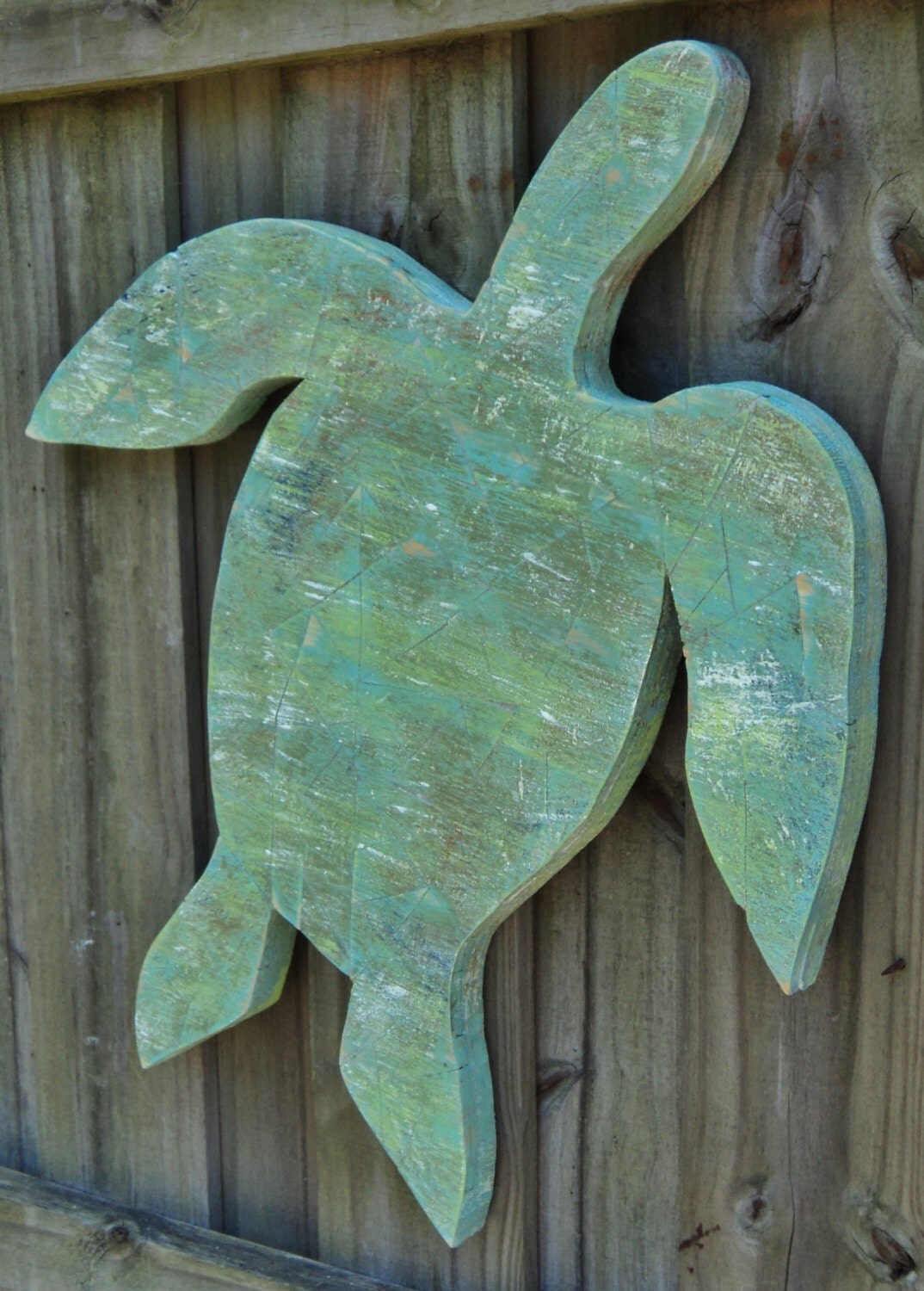 Wooden Mosaic Sea Turtle Hand Cut Wood Nautical Wall Hanging