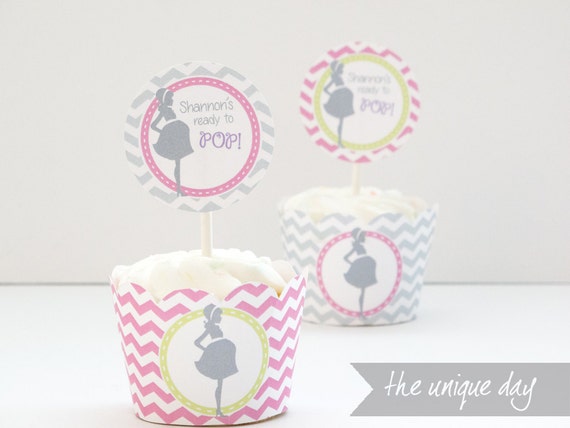Cupcake Toppers & Wrappers Ready to POP - Printables - Baby Shower - About to pop - Party circles (girl/boy/neutral) // RTP- 02 Il_570xn