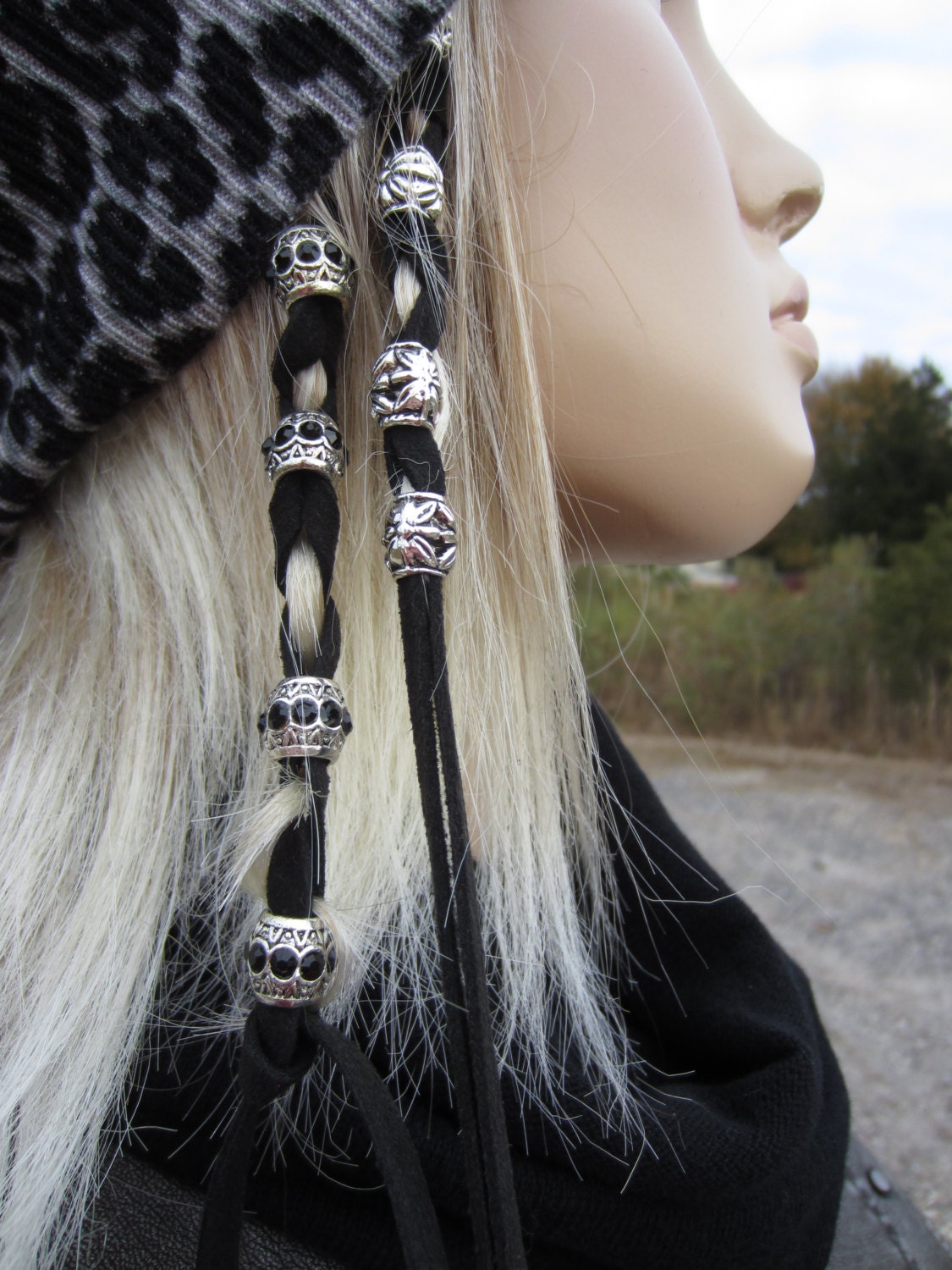 Hair Jewelry Leather Hair Ties Wraps Silver Beads Suede