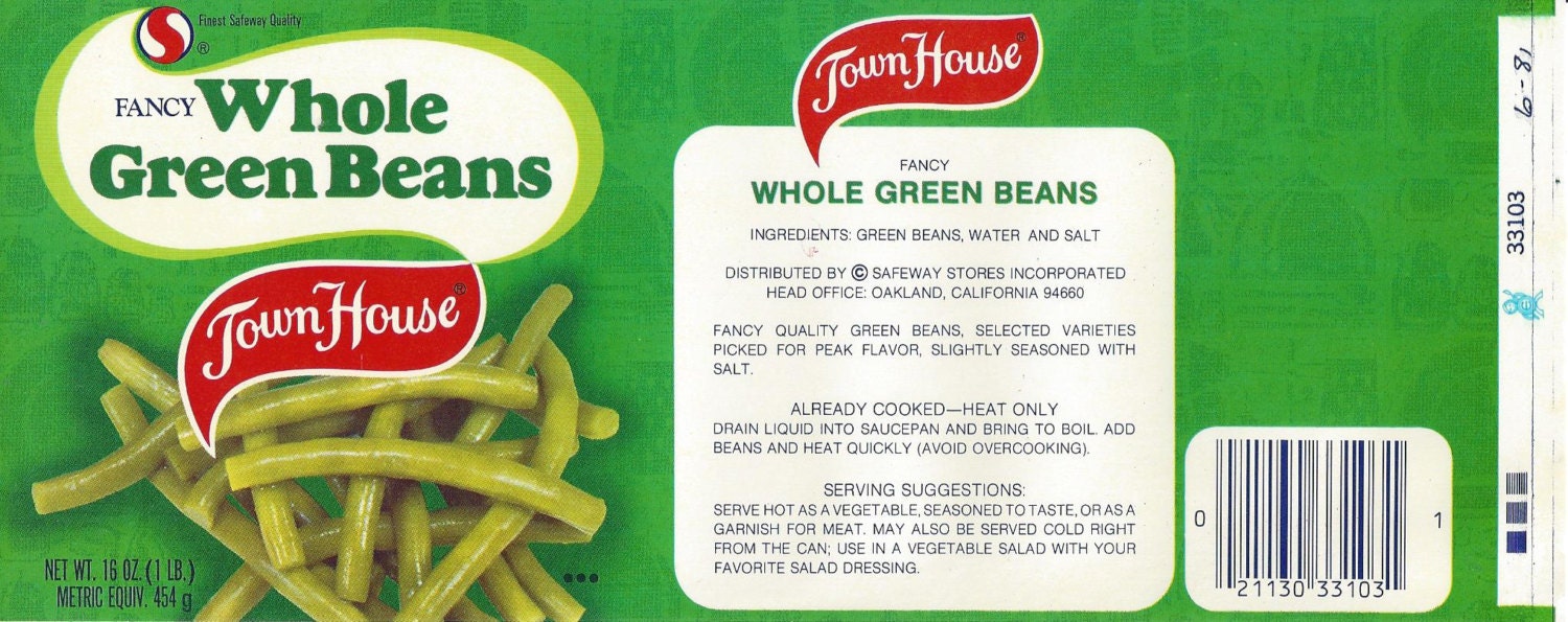 Town House Green Beans Vintage Can Label 1950s
