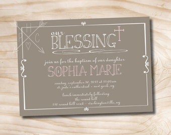 OUR BLESSING Custom Baptism Invitation / Christening Invitation / Communion Invitation - Printable digital file or printed invitations