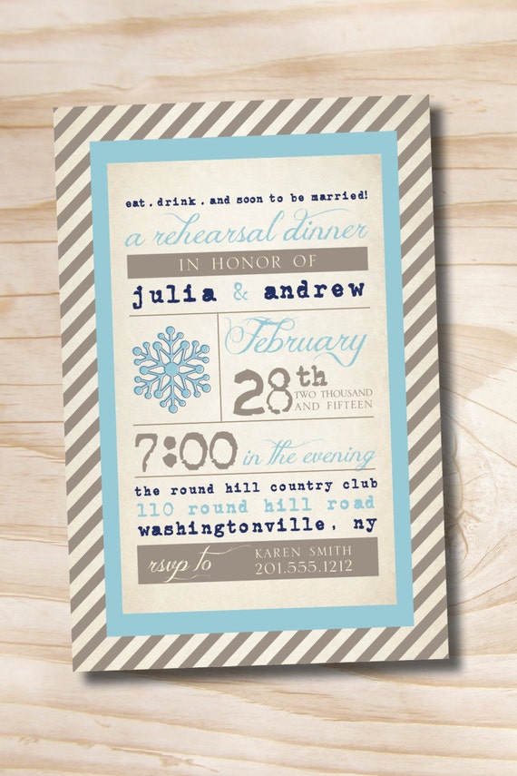 VINTAGE POSTER Snowflake Engagement/Rehersal Dinner Party Invitation - Printable digital file or printed invitations Il_570xn