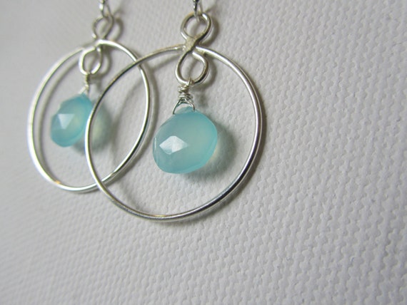 Sterling Silver and Chalcedony Circle Dangle Earrings