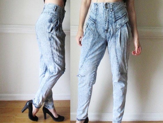 Items similar to 80s Ultra High Waist Jeans / 1980s Pleated High Rise ...