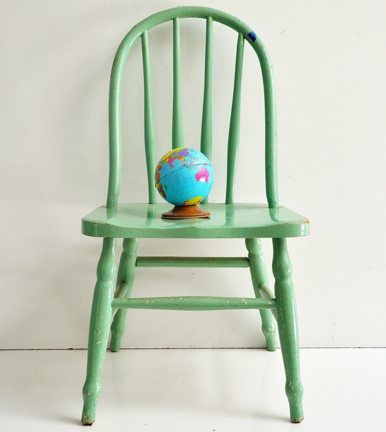 Vintage Wooden Child's Chair Spindle Back Mint Green