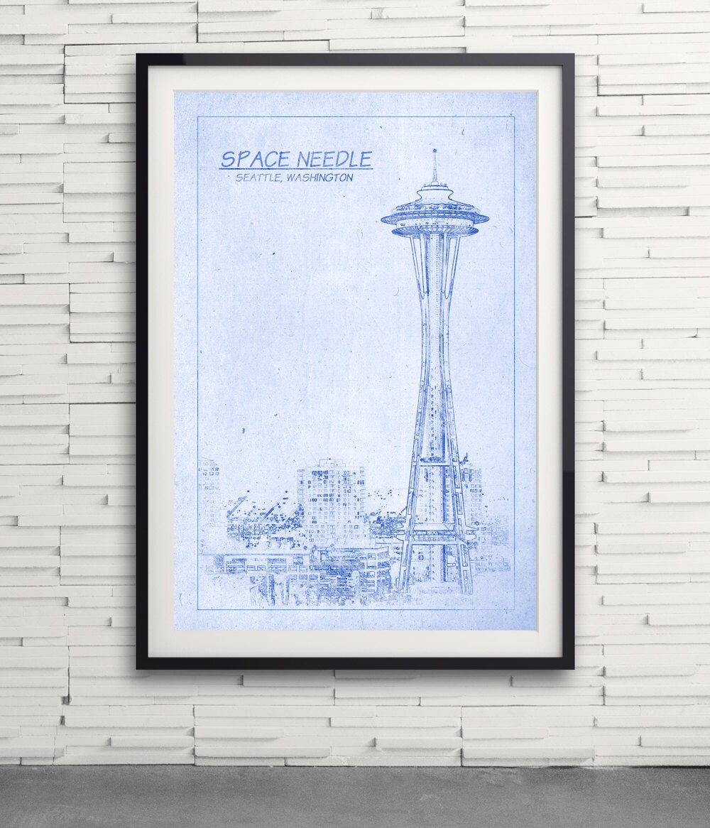 Space Needle Tower Blueprint Print Seattle Washington by ClavinInc
