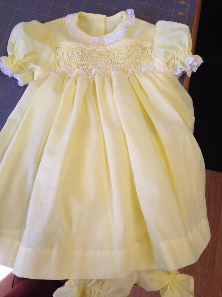 3-6 mo yellow hand smocked infant dress