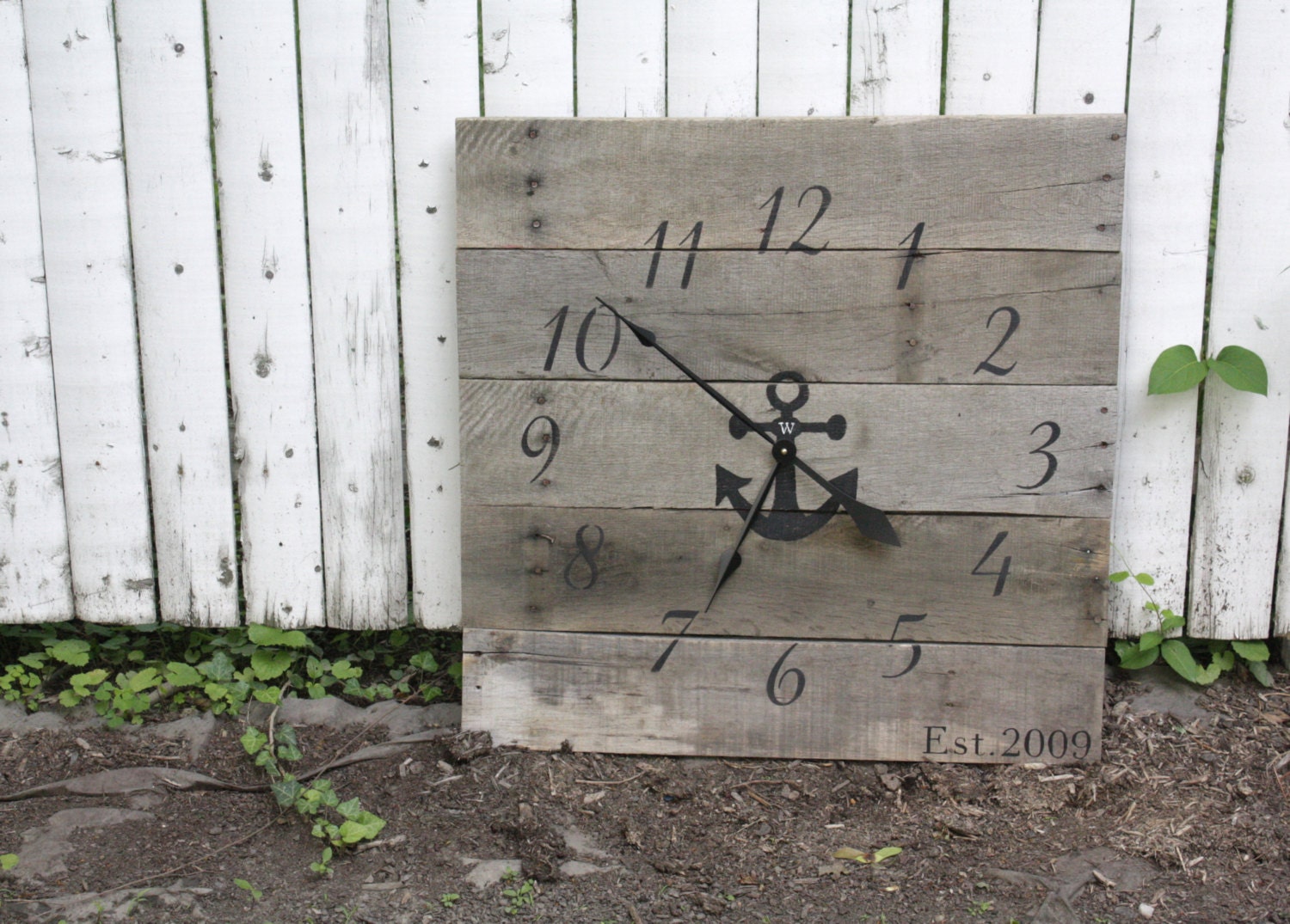 Large NAUTICAL themed Wall Clock. Gray color wash. Reclaimed
