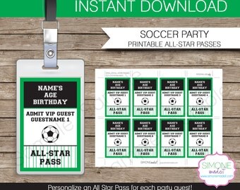 Soccer Party Football Party All Star Pass Printable Insert - INSTANT DOWNLOAD and EDITABLE template - type your own text in Adobe Reader