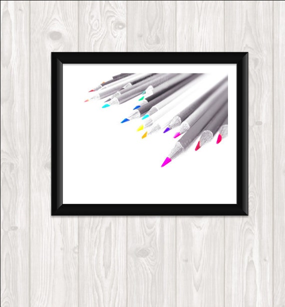 Color Pencils Photography Print Your Own Fine Art Still Life Photo Home Dorm Decor Wall Art  8x10 Gray Scale Rainbow Pencils