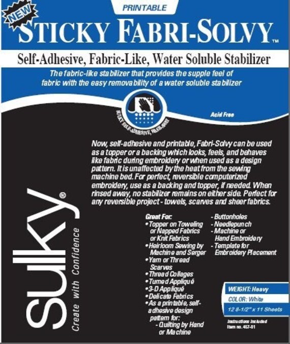 Printable Sulky Sticky FabriSolvy hand embroidery transfer