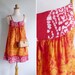 Vintage 70's Indian Elephants Orange & Red Tie Dye Cotton Dress XS S or M