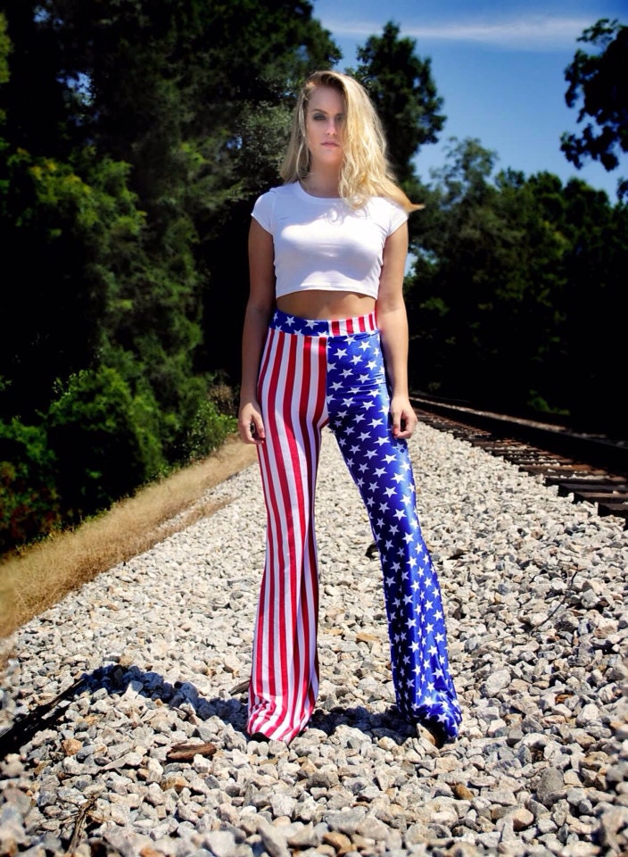 American Flag Velvet High Waisted Bell Bottoms