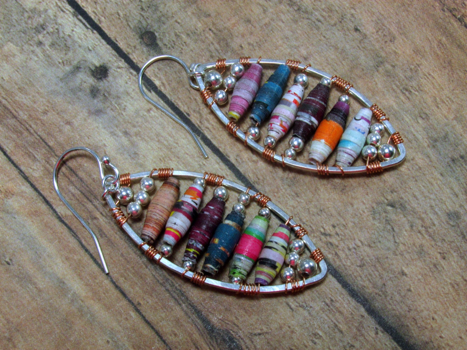 Paper Bead Earrings Wire Work Earrings Boho Earrings