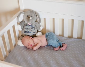 Birth Announcement Stuffed Animal - Embroidered Stuffed Animal - Baby Gift - Birth Gift for Newborn - Baby Photo Prop