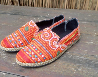 Hmong Embroidered Plush Lined Womens Slippers