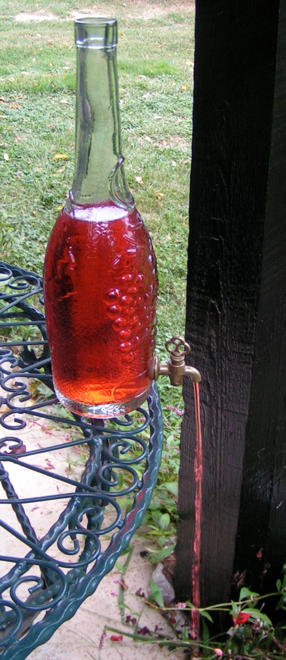 Vintage Wine Bottle with Brass Spigot Grapes with by curioscity