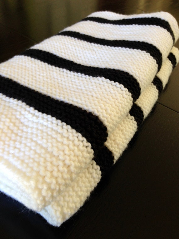FREE SHIPPING Modern Knit Baby Blanket Black and White